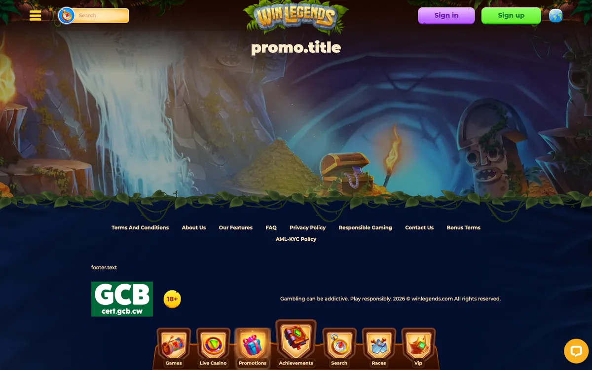 WinLegends Casino — «Акции», снято из страны Новая Зеландия