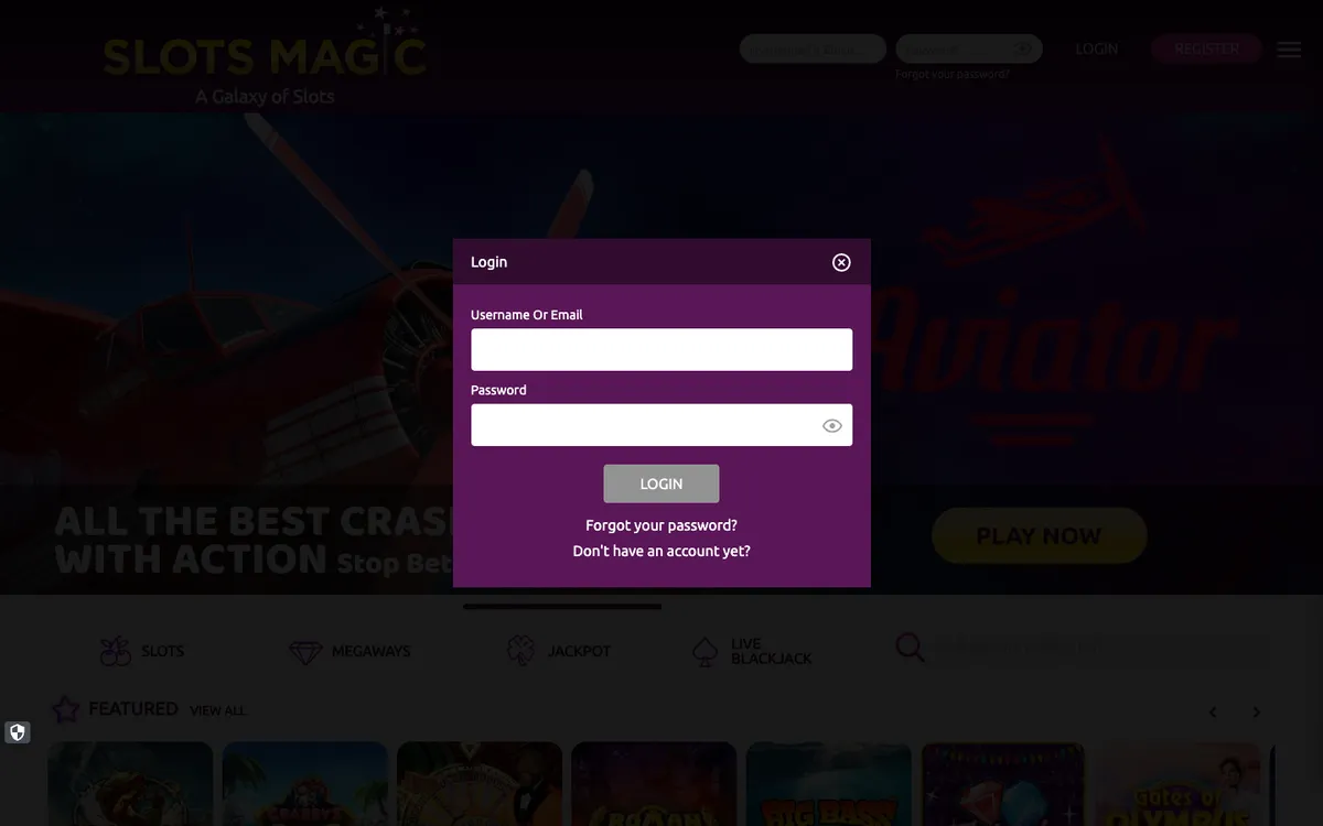 Slots Magic Casino — Sign-up, captured from South Africa