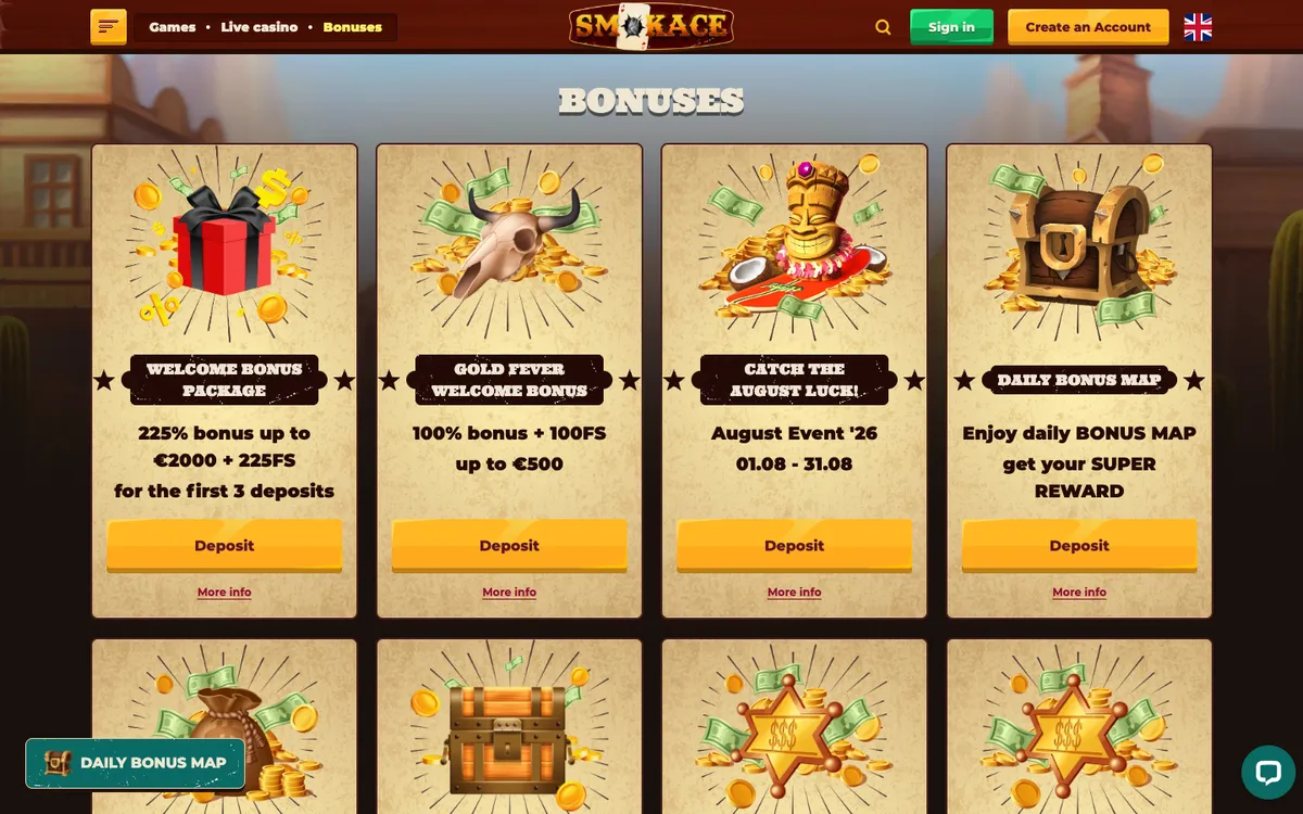 Smokace Casino — «Акции», снято из страны Франция