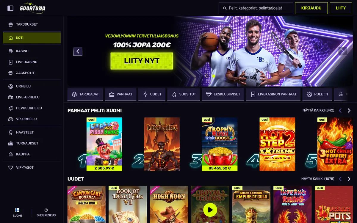 Sportuna Casino — Home page, captured from Finland