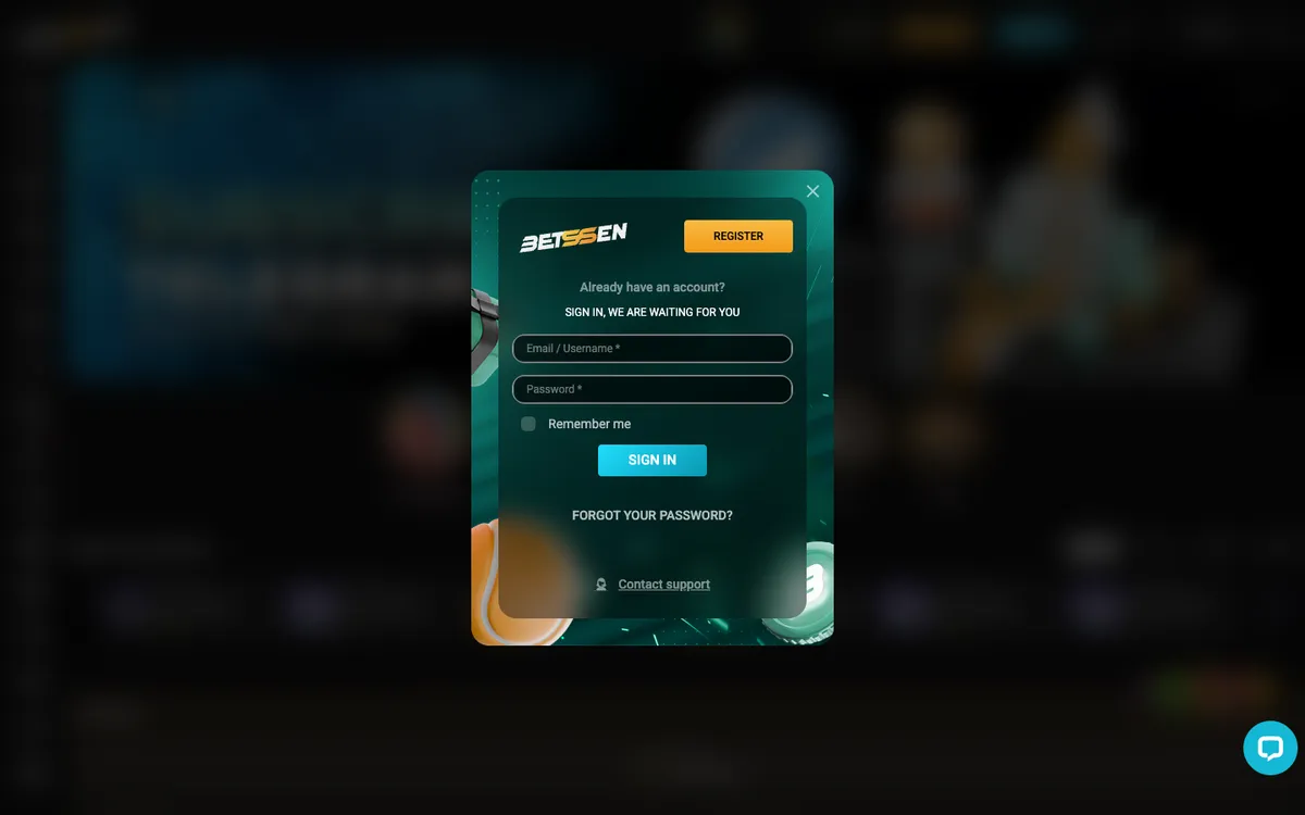 Betssen Casino — Sign-up, captured from Mexico