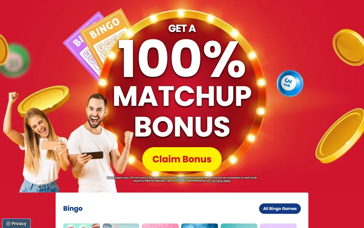 OK Bingo Casino — Home page, captured from United Kingdom