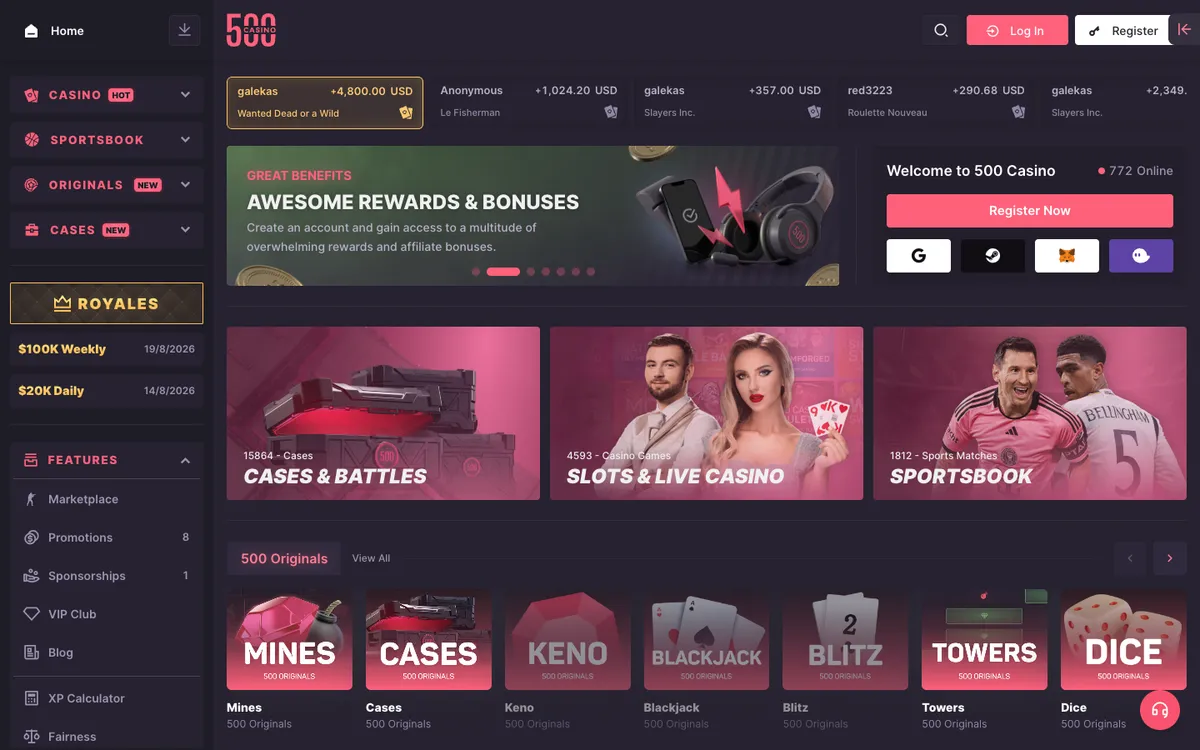 500 Casino — «Главная», снято из страны Сингапур