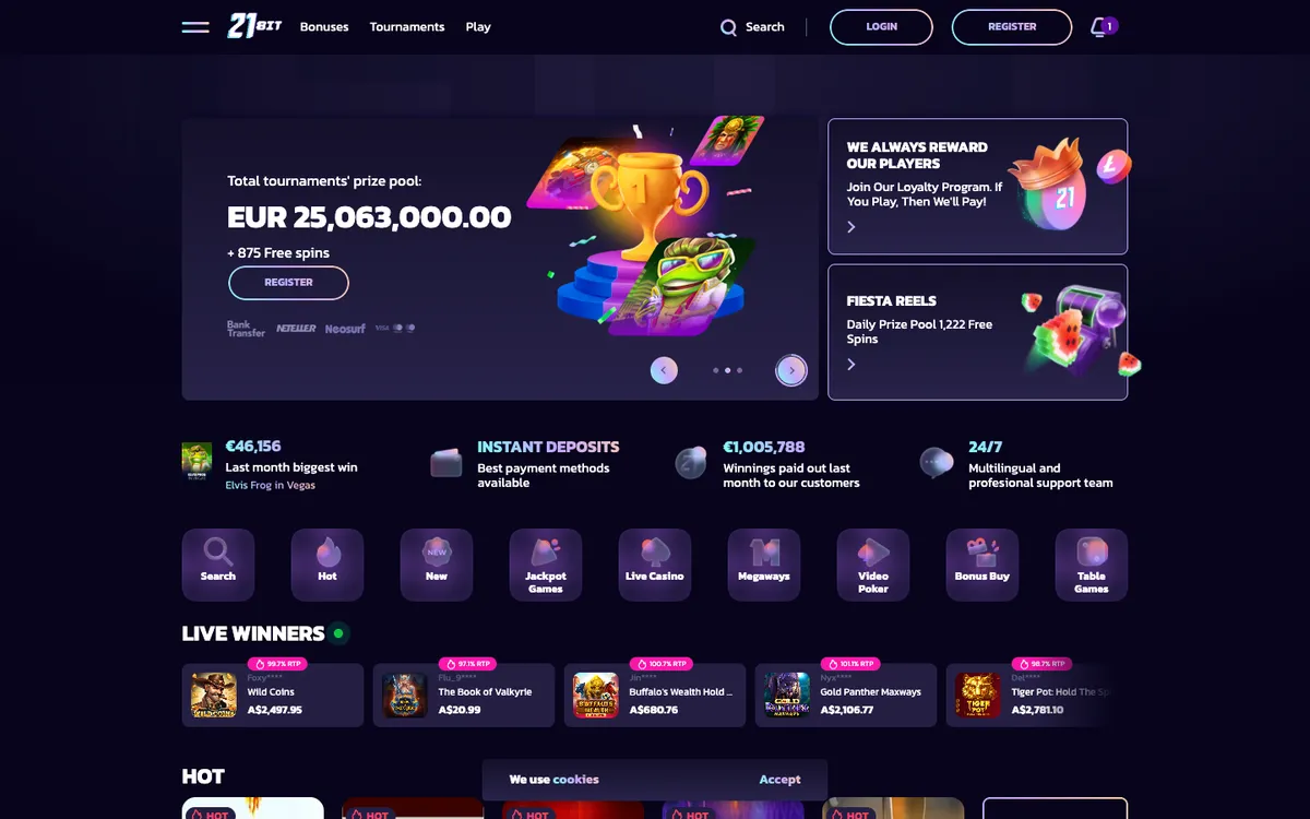 21bit Casino — Home page, captured from Malaysia