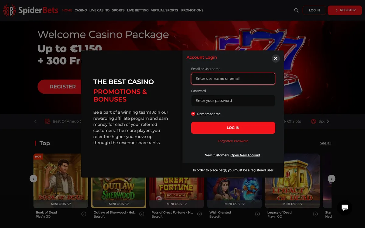 SpiderBets Casino — «Регистрация», снято из страны Франция