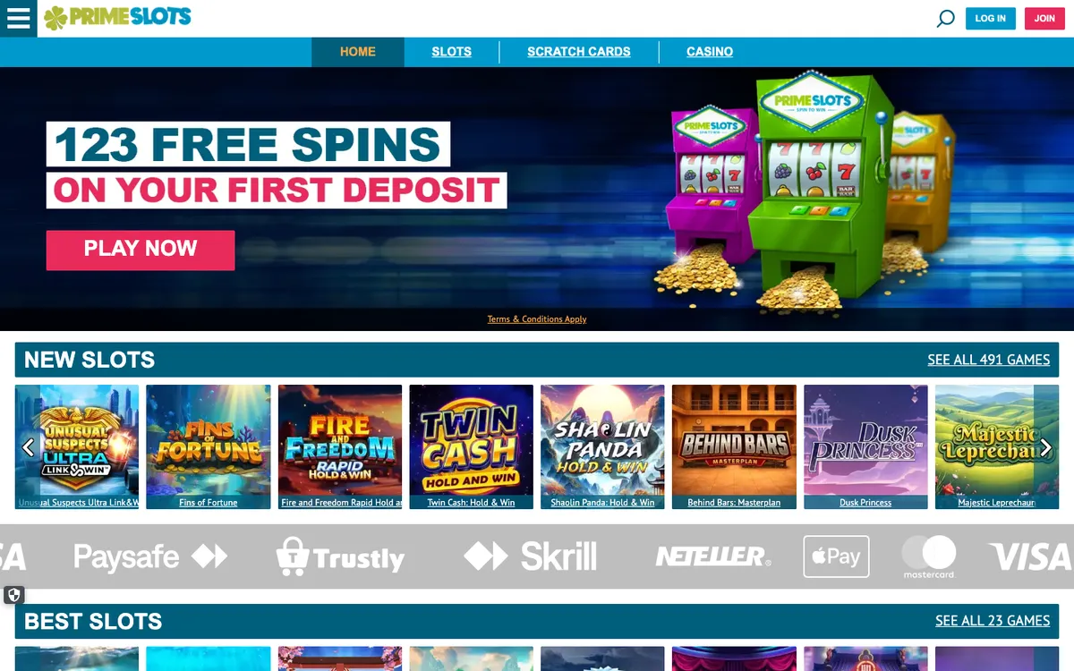 Prime Slots Casino — Home page, captured from France
