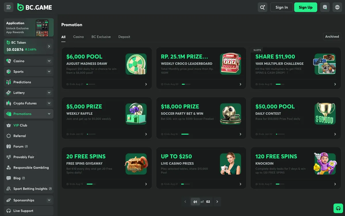 BC.Game Casino — Promotions, captured from New Zealand
