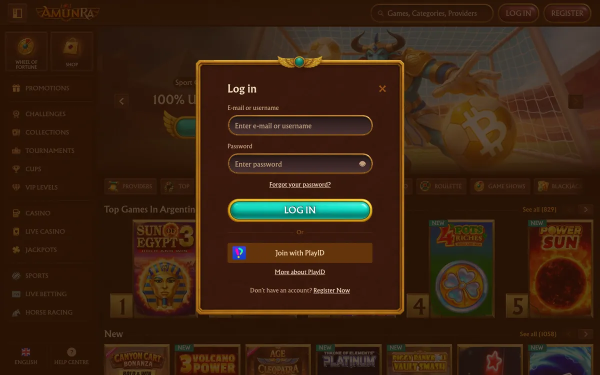 AmunRa Casino — Sign-up, captured from Argentina