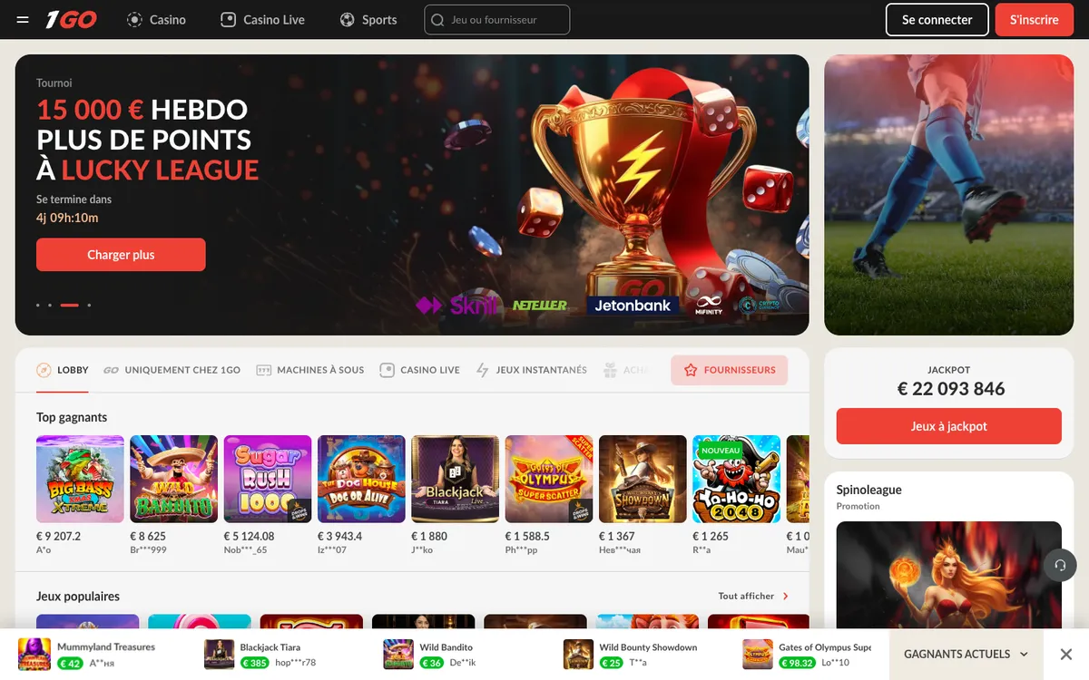 1Go Casino — Home page, captured from France