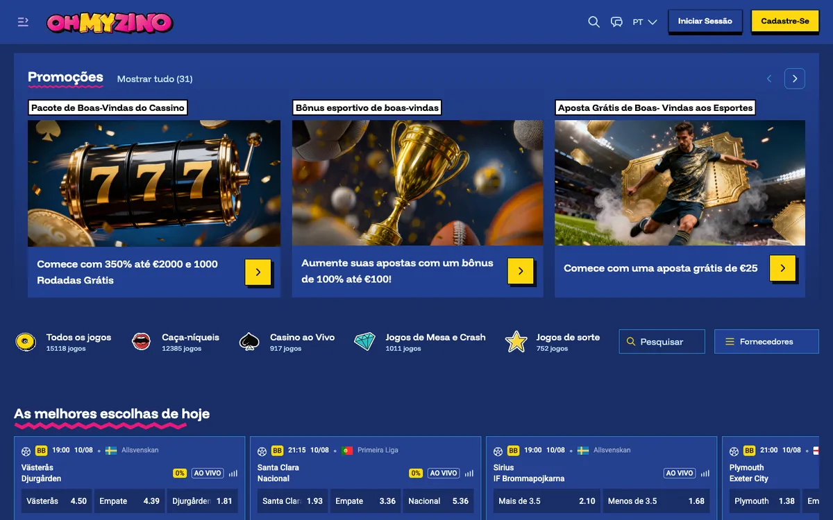 OhMyZino Casino — Home page, captured from Brazil