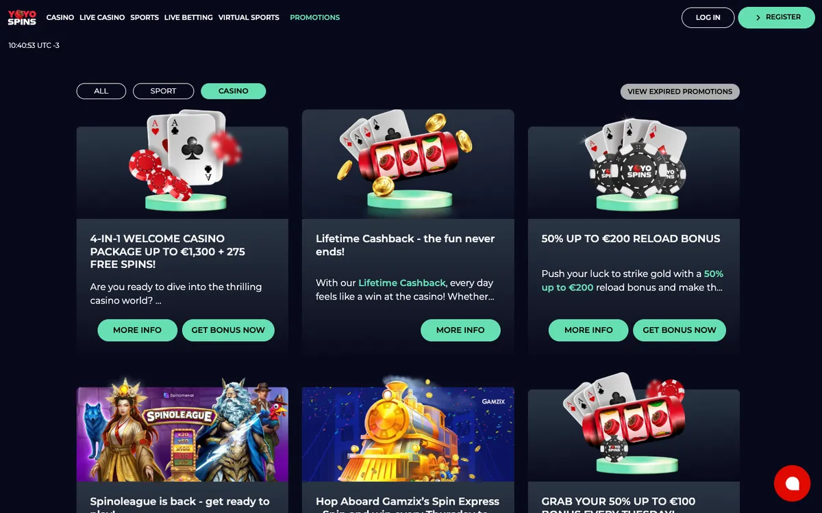 YoyoSpins Casino — Promotions, captured from Brazil