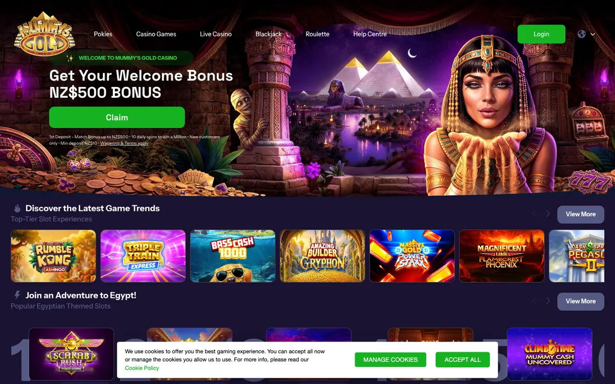 Mummy's Gold Casino — «Главная», снято из страны Новая Зеландия