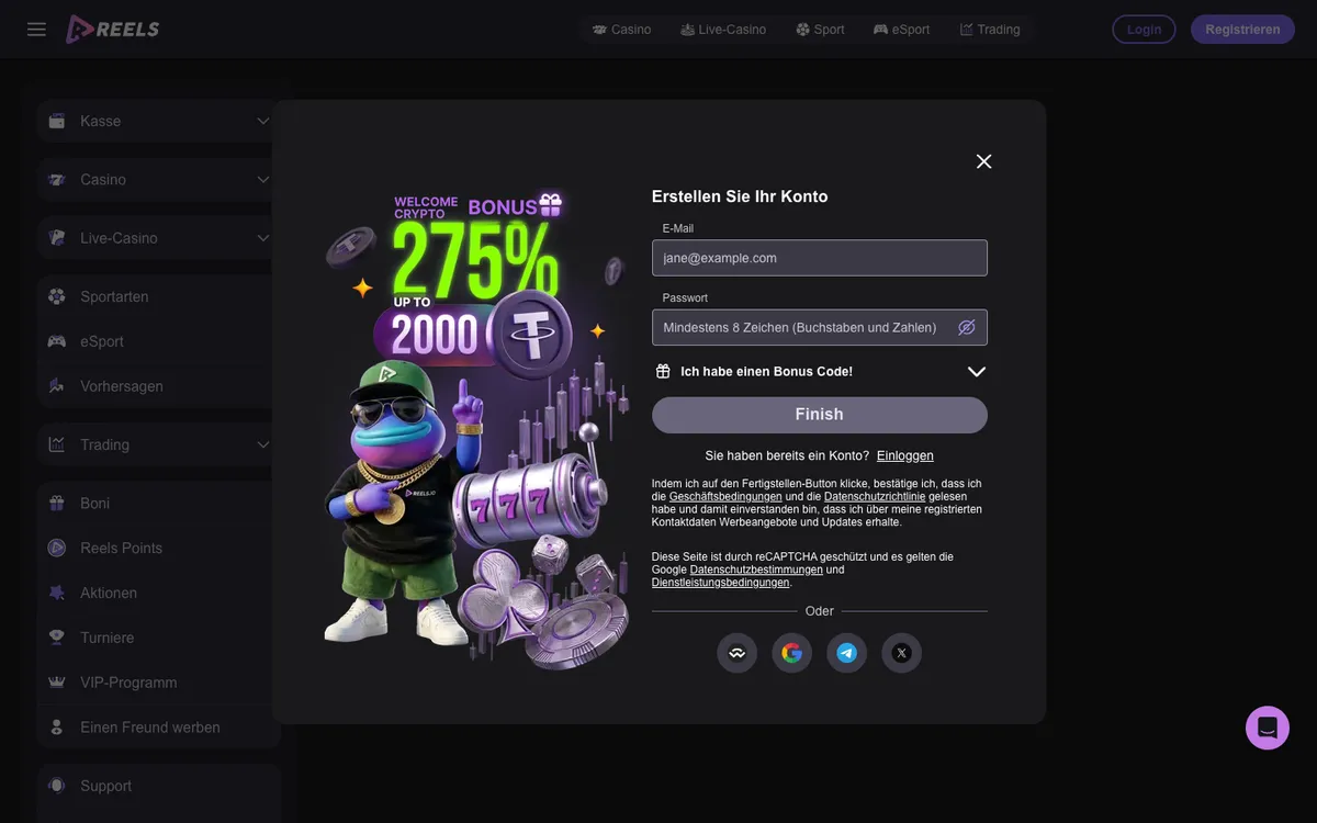 Reels Casino — Payments, captured from Austria