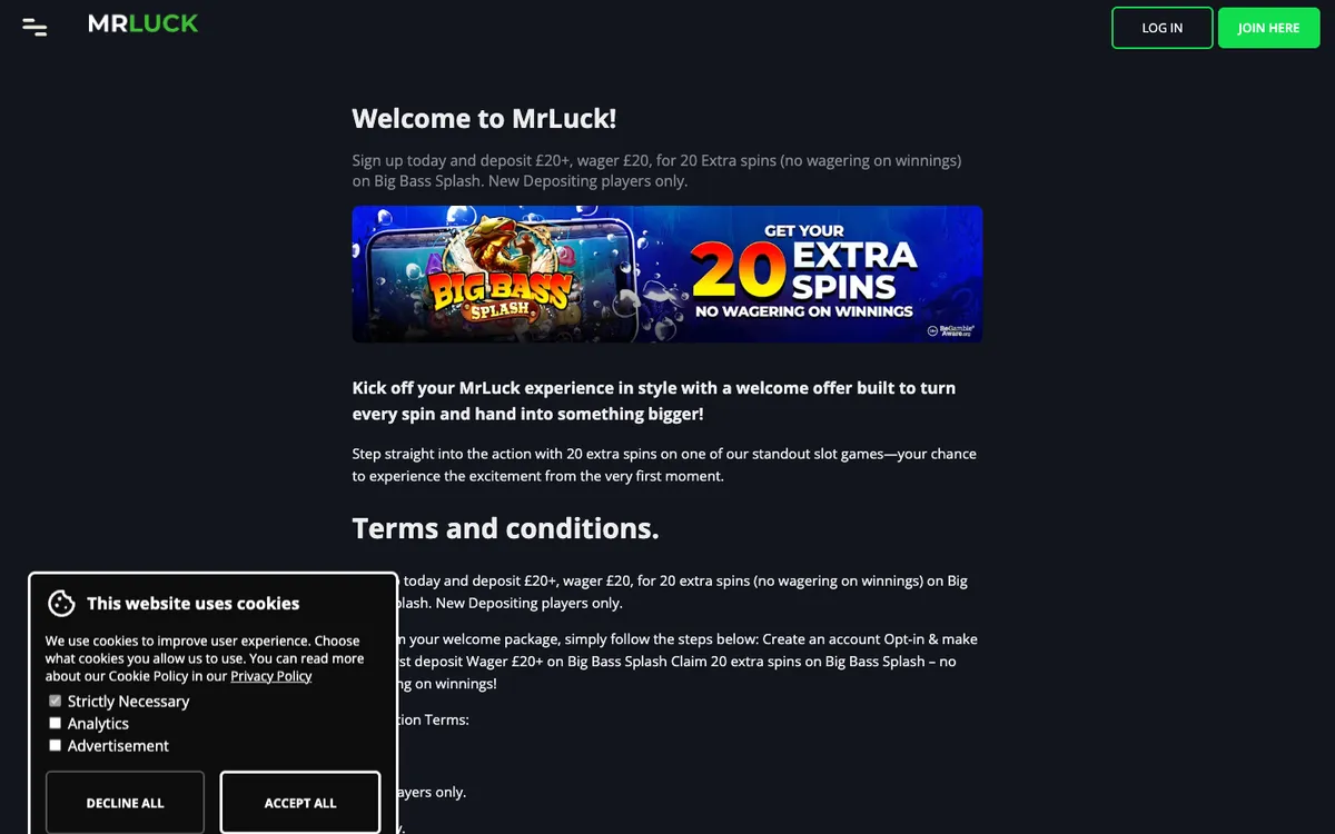 MrLuck Casino — Promotions, captured from Argentina