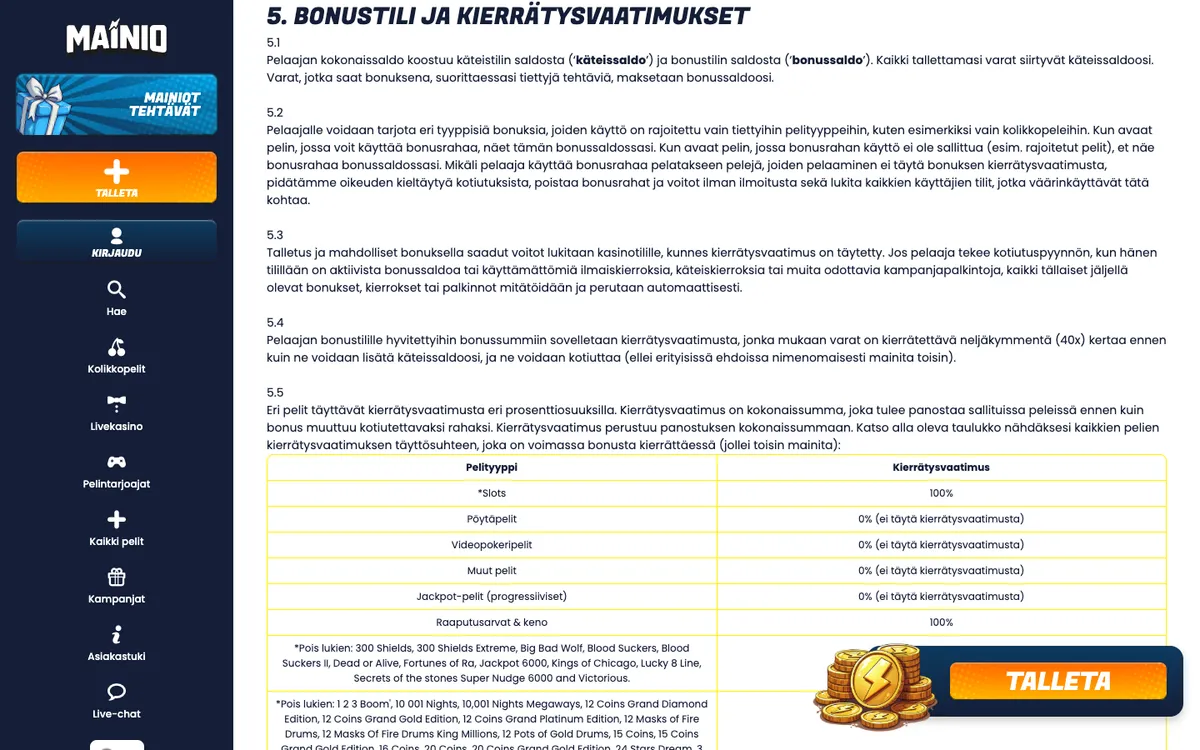 Mainio Casino — «Акции», снято из страны Финляндия