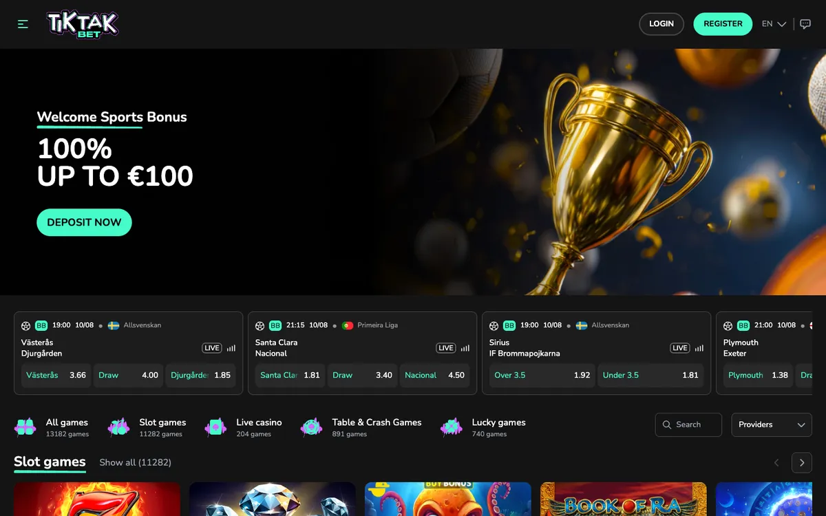 TikTak Bet Casino — Home page, captured from Germany