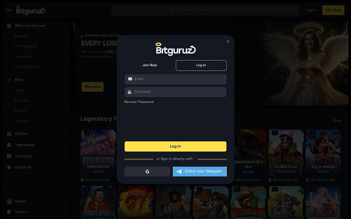 Bitguruz Casino — Sign-up, captured from Brazil