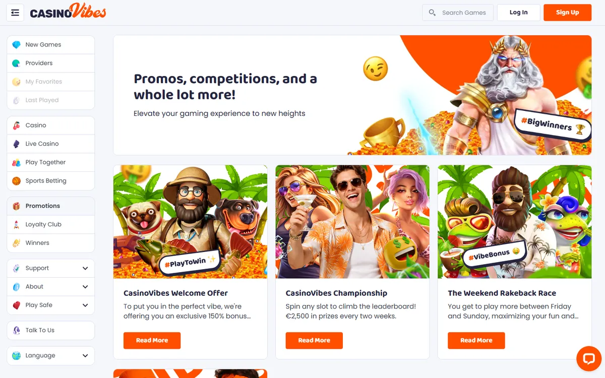CasinoVibes — Promotions, captured from Canada