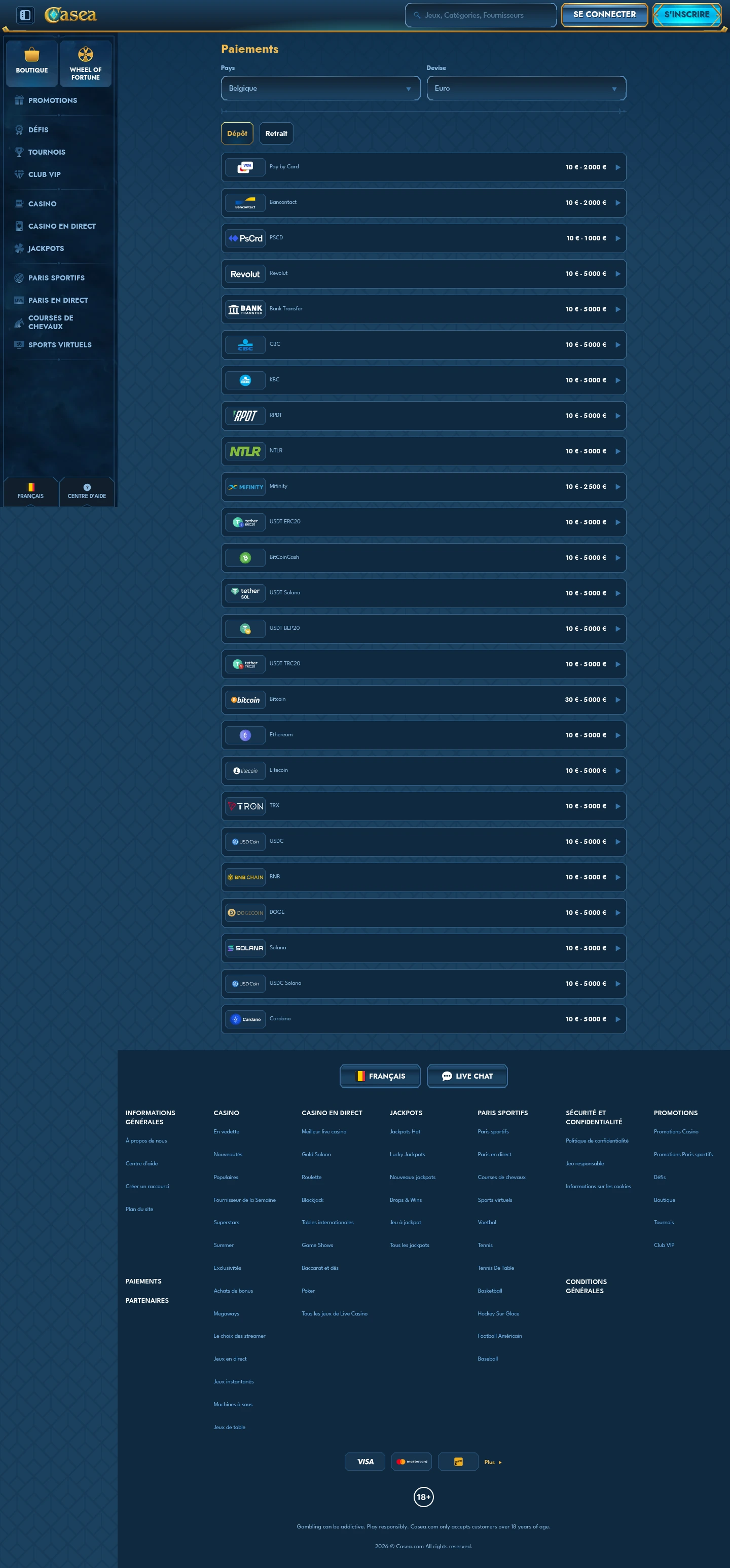 Casea Casino — Payments, captured from Belgium