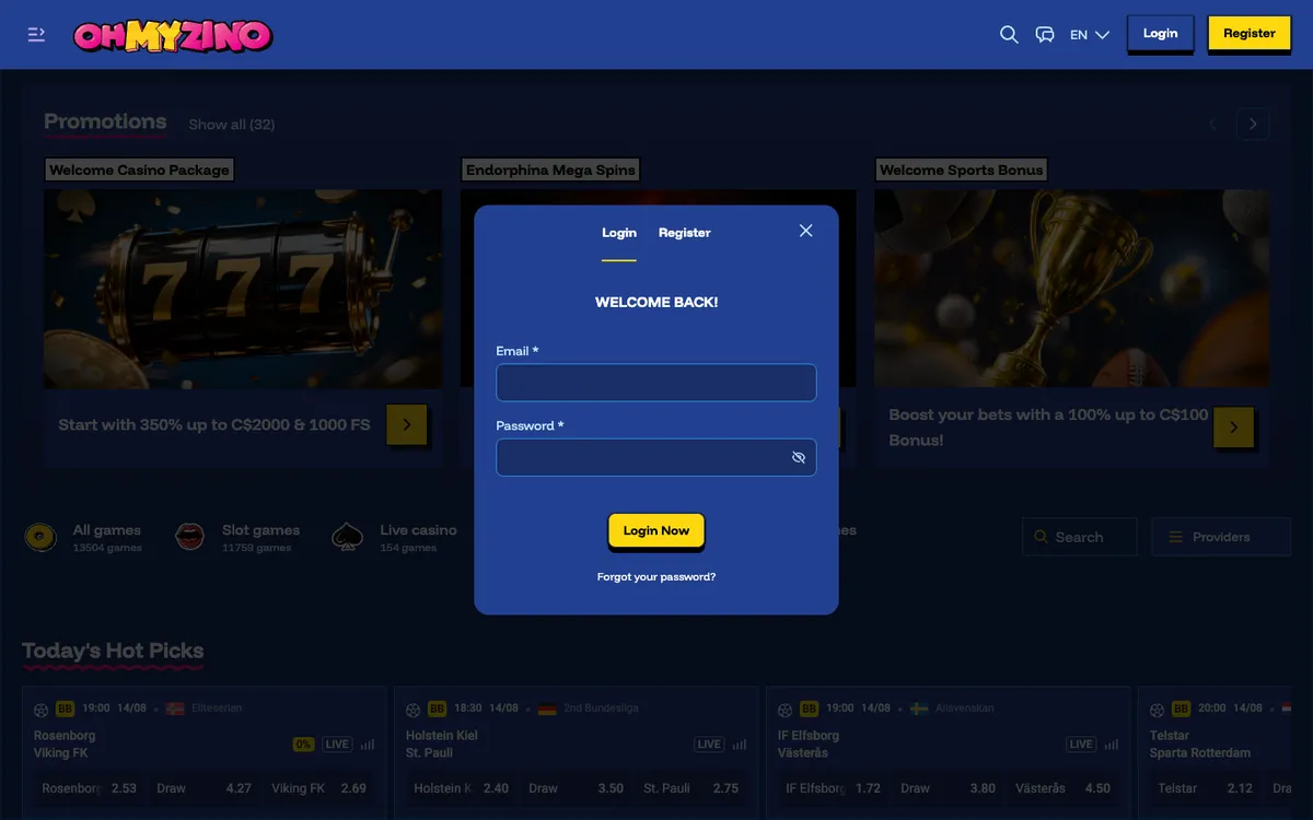OhMyZino Casino — Sign-up, captured from Canada