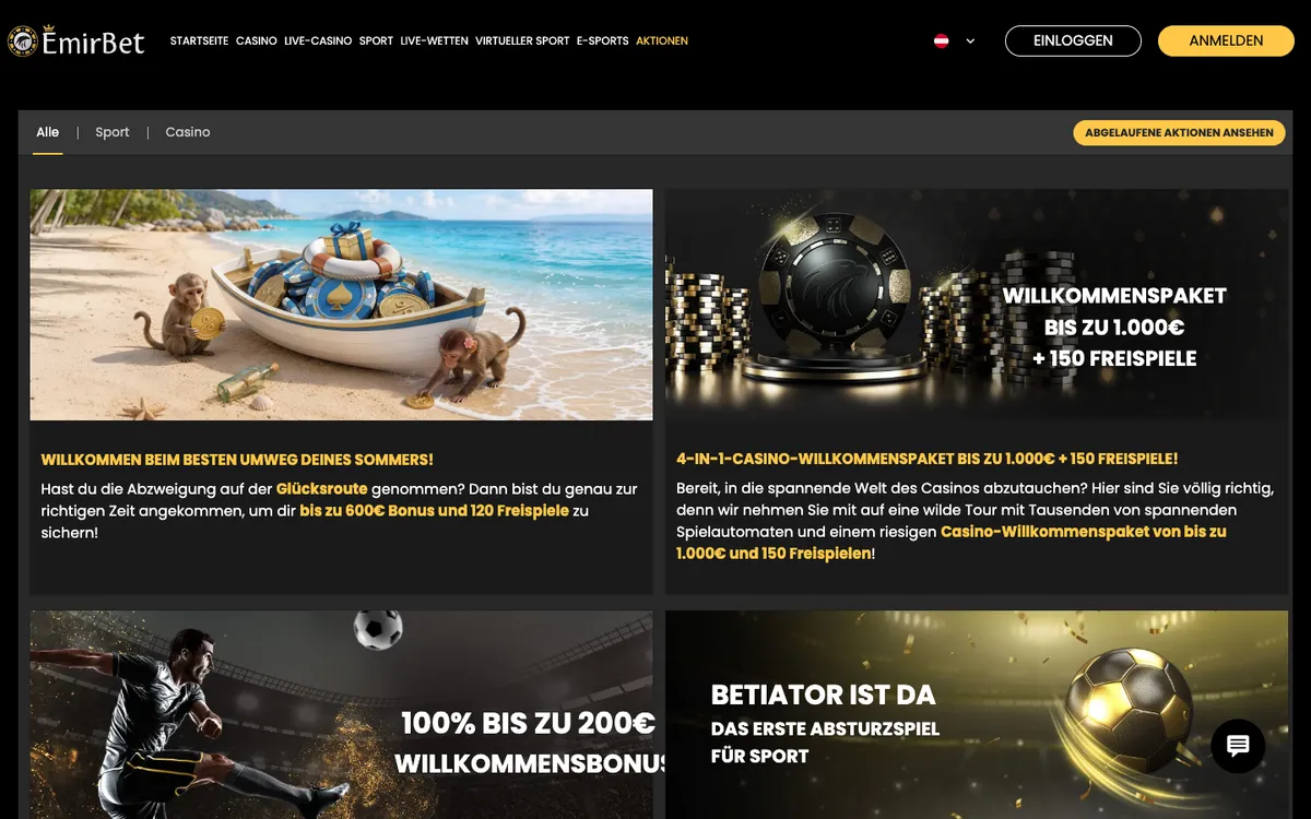 EmirBet Casino — Promotions, captured from Germany