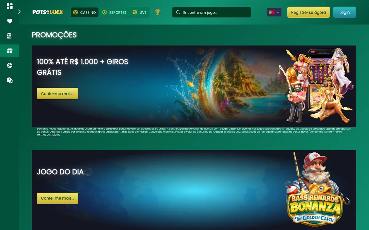 PotsOfLuck Casino — «Акции», снято из страны Бразилия