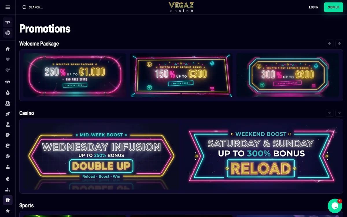 Vegaz Casino — «Акции», снято из страны Австрия