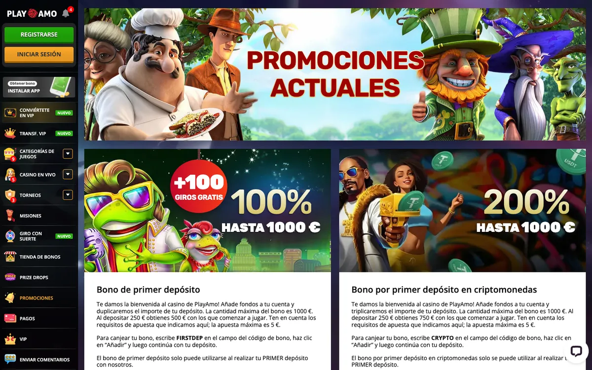 Playamo Casino — «Акции», снято из страны Испания