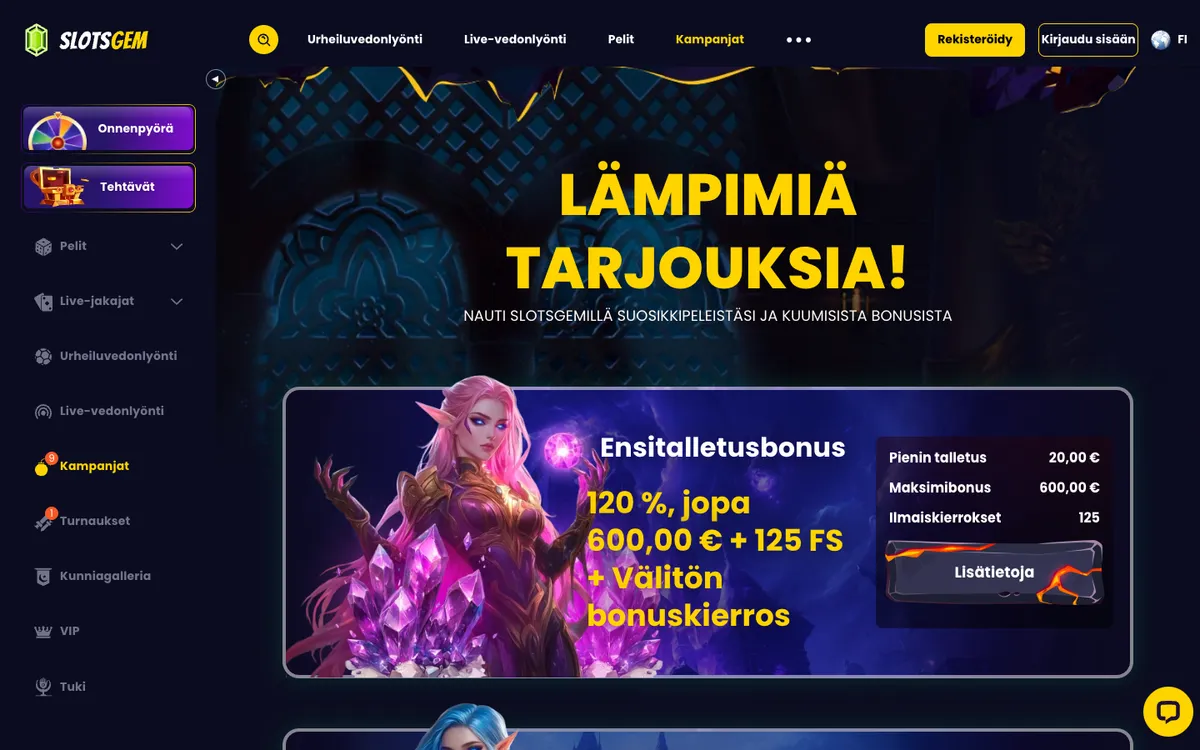 SlotsGem Casino — «Акции», снято из страны Финляндия