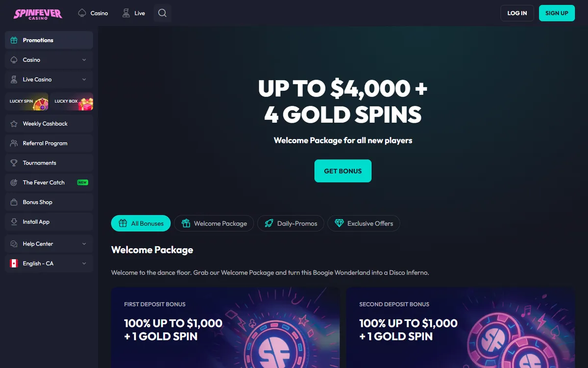 SpinFever Casino — «Акции», снято из страны Канада