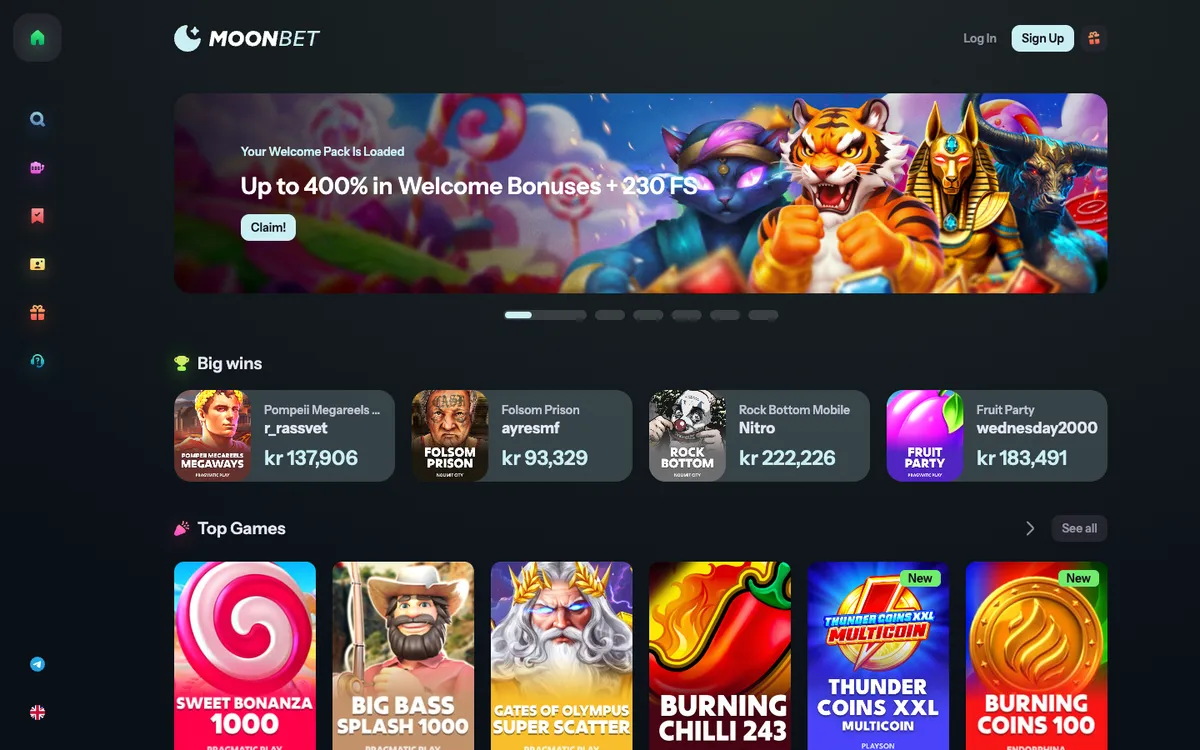MoonBet Casino — Home page, captured from Norway