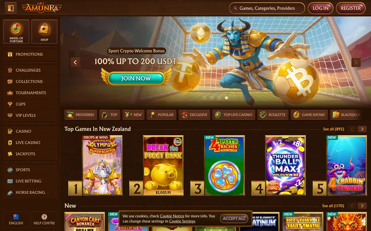 AmunRa Casino — «Главная», снято из страны Новая Зеландия