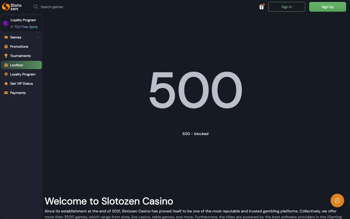 Slotozen Casino — Home page, captured from New Zealand