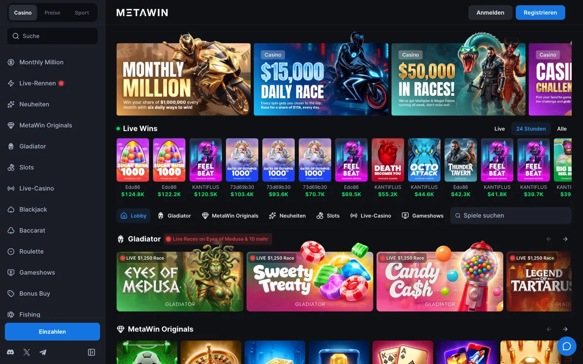 MetaWin Casino — Home page, captured from Austria