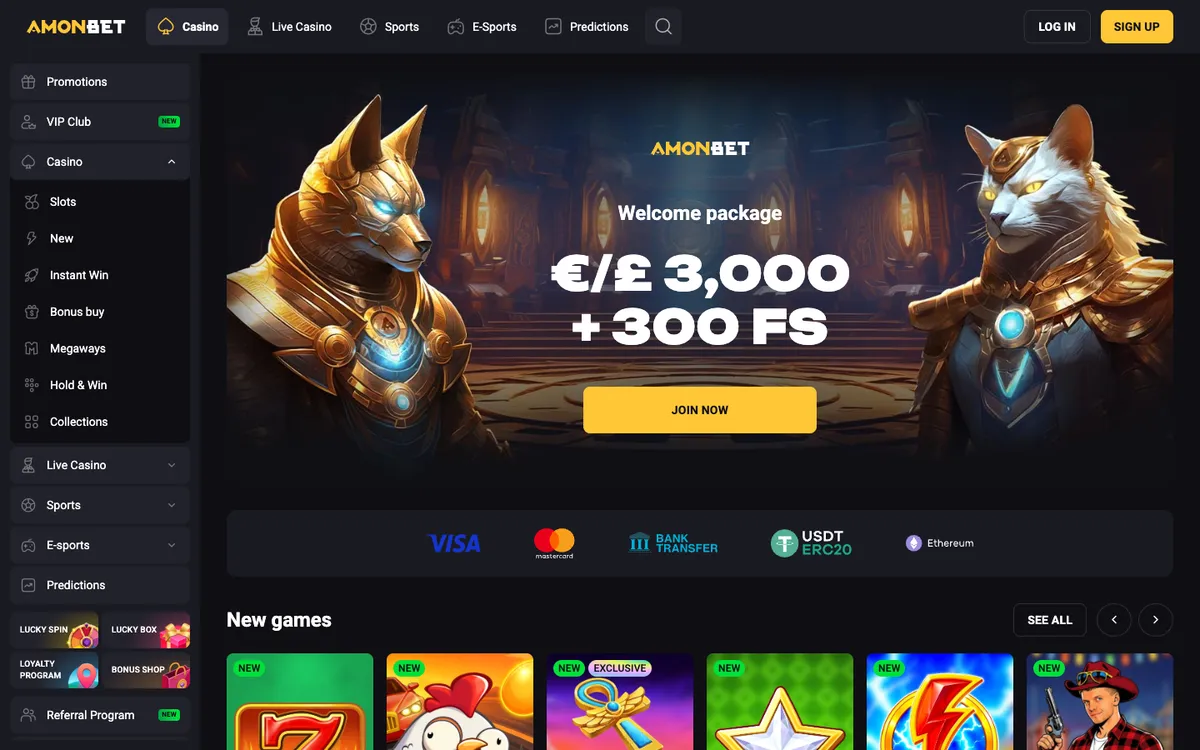Amonbet Casino — Home page, captured from United Kingdom