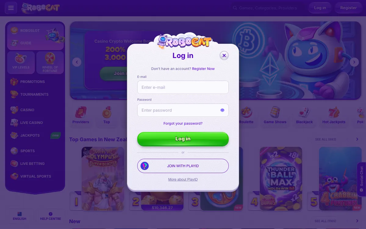 RoboCat Casino — Sign-up, captured from New Zealand