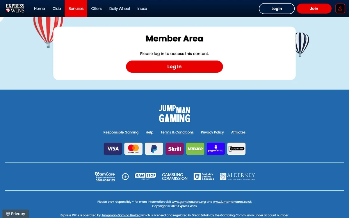 Express Wins Casino — Promotions, captured from United Kingdom