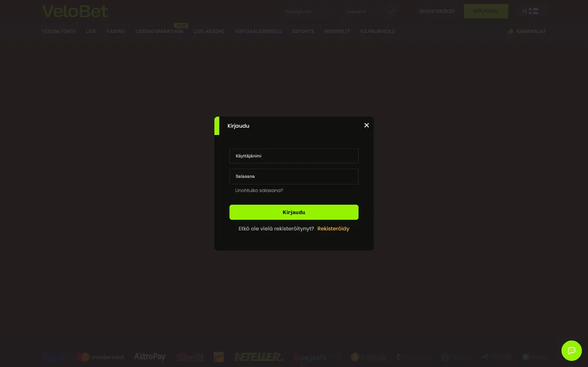 Velobet Casino — «Акции», снято из страны Финляндия