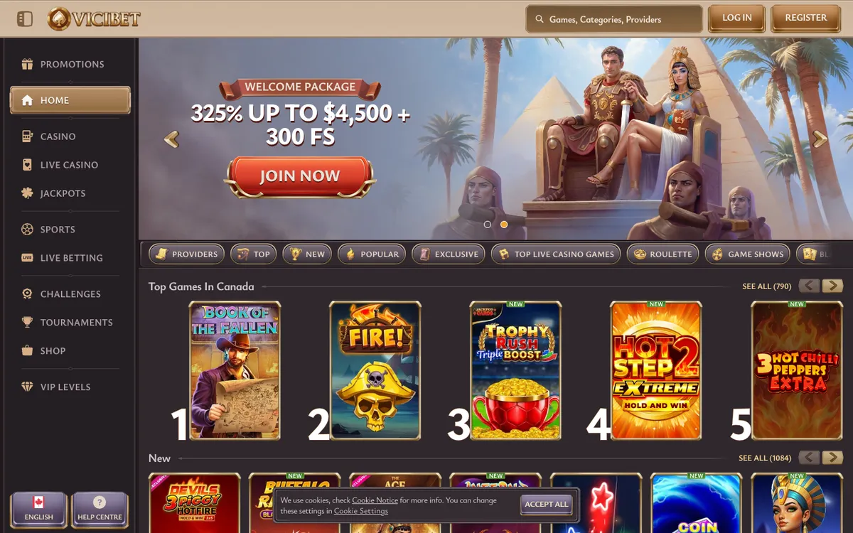 ViciBet Casino — Home page, captured from Canada