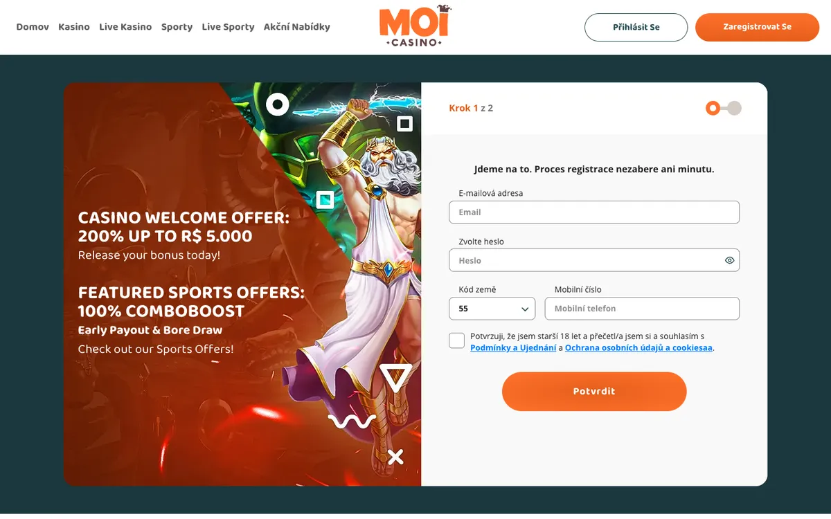 MoiCasino — Sign-up, captured from Czechia