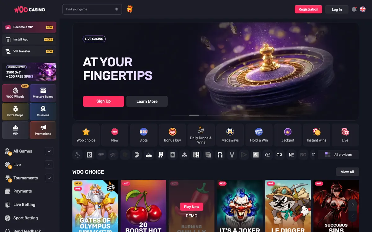 Woocasino — «Регистрация», снято из страны Бразилия