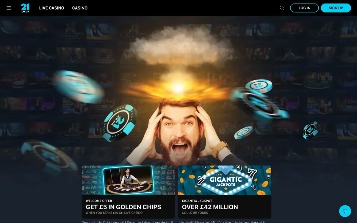21.co.uk Casino — Home page, captured from United Kingdom