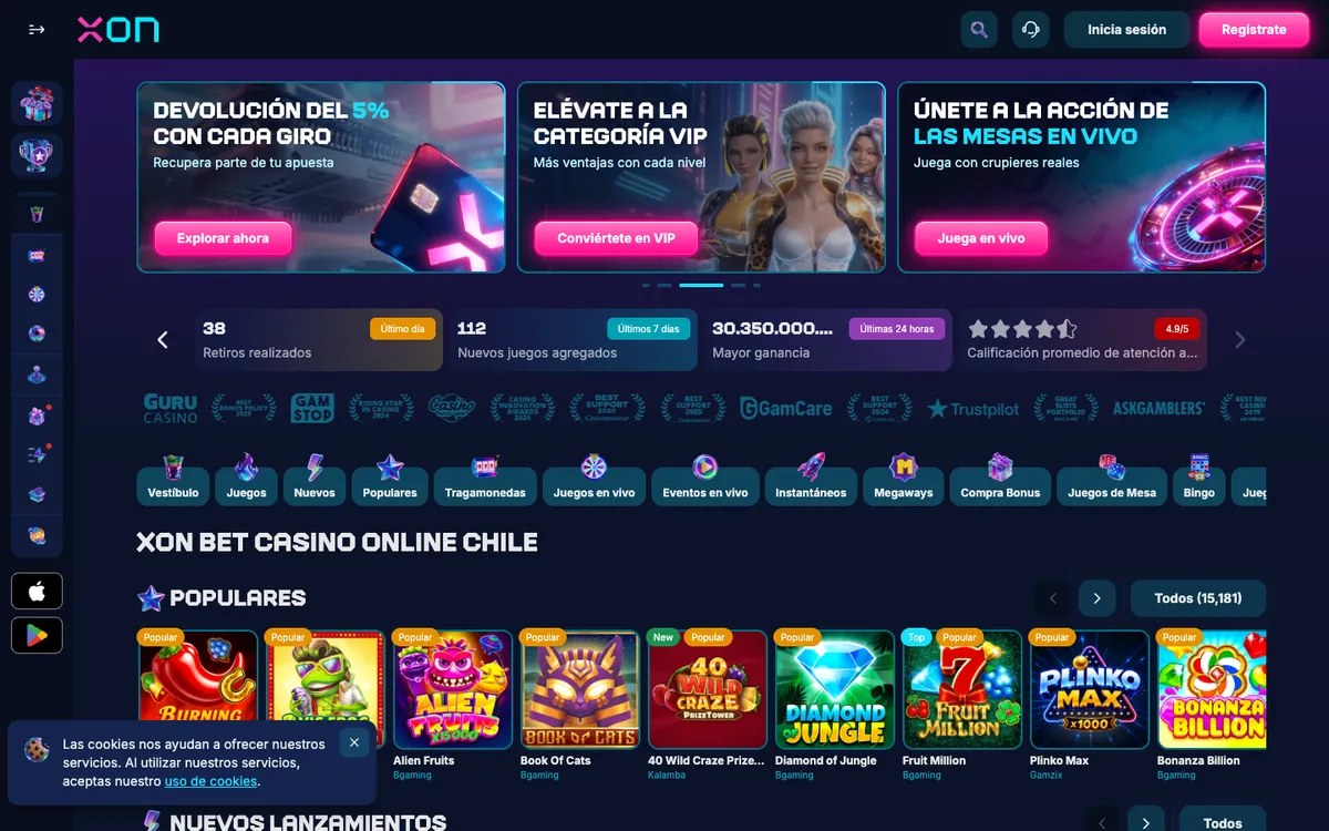 Xon Bet Casino — Home page, captured from Chile