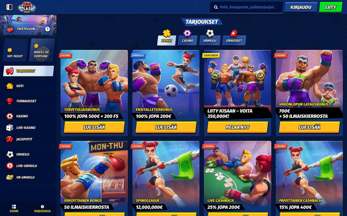 BigClash Casino — «Акции», снято из страны Финляндия