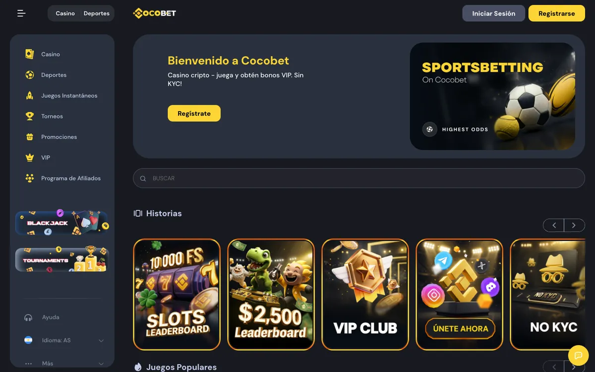 Cocobet Casino — Home page, captured from Argentina