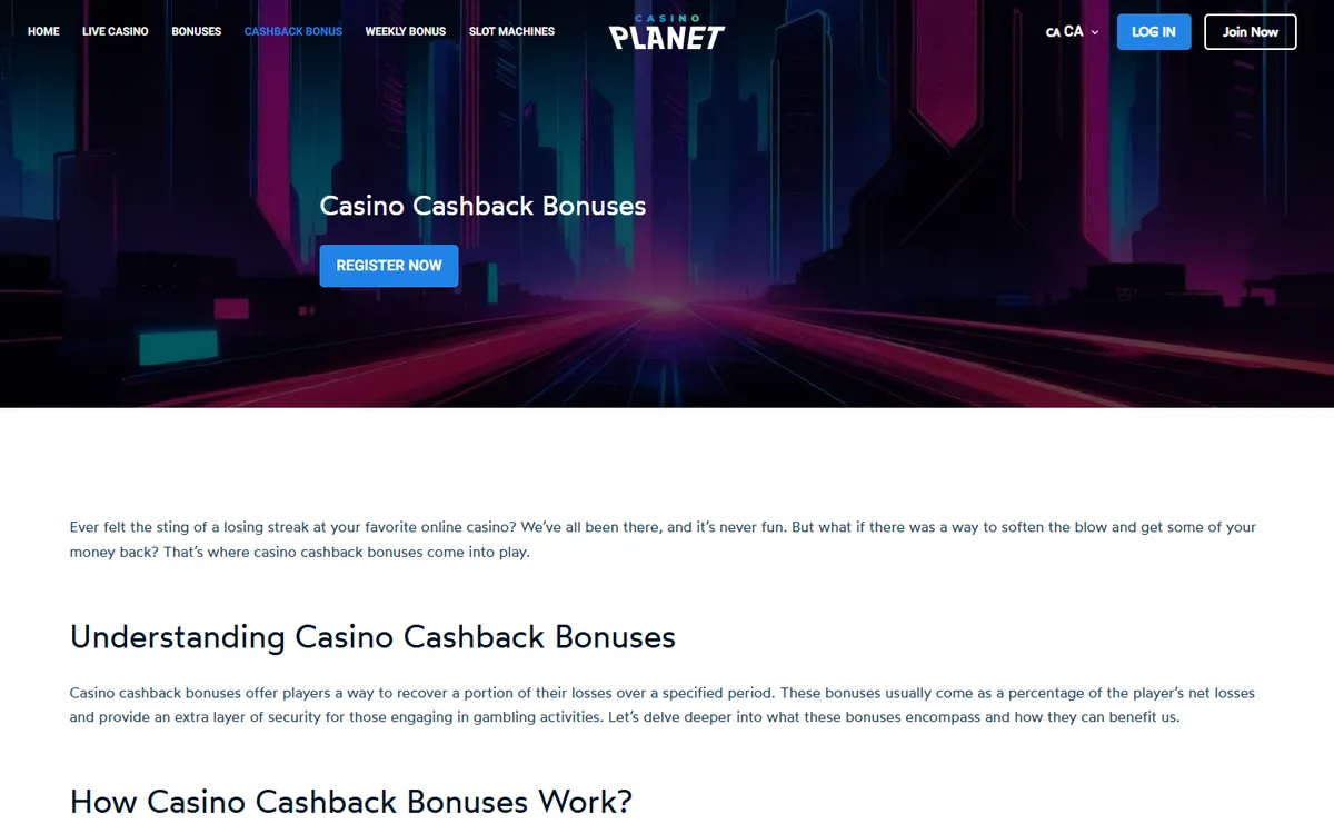 Casino Planet — Promotions, captured from Canada