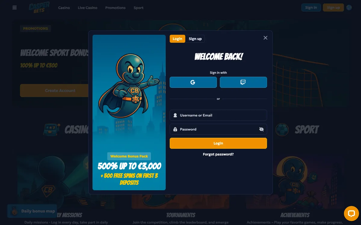 Casper Bets Casino — Sign-up, captured from Spain