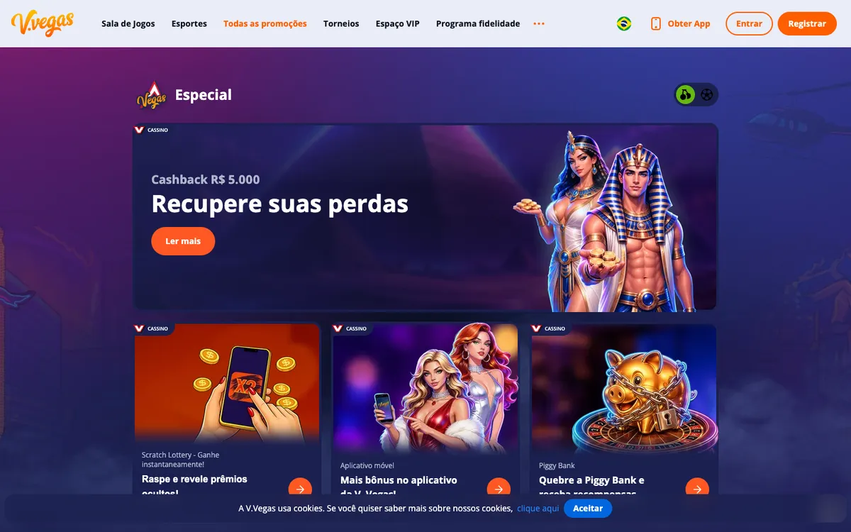 V.Vegas Casino — Promotions, captured from Brazil