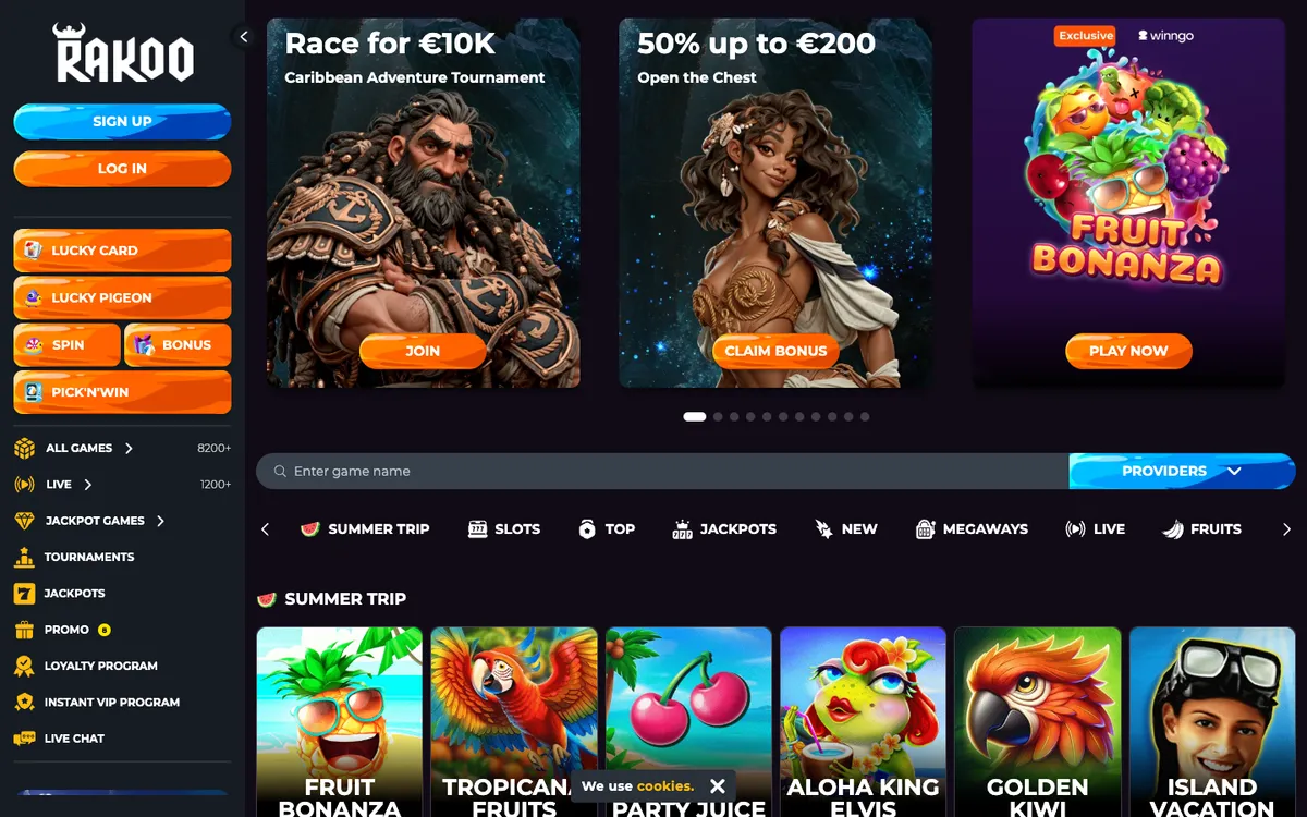 Rakoo Casino — Home page, captured from Australia