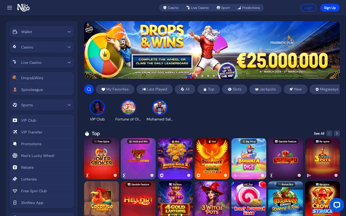 SlotNEO Casino — Home page, captured from New Zealand